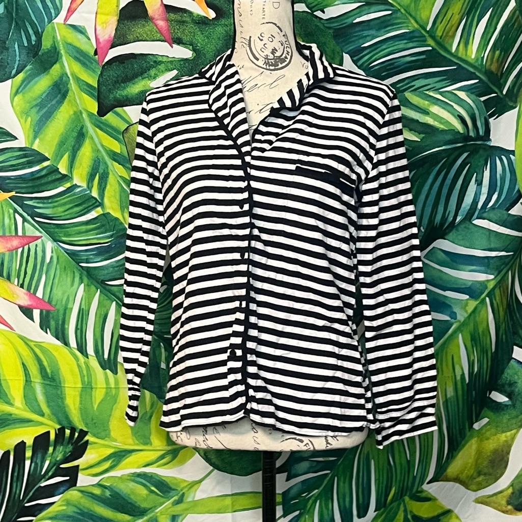 Guc Kate Spade Small Black White Striped Flannel Button Down Sleep Shirt Only